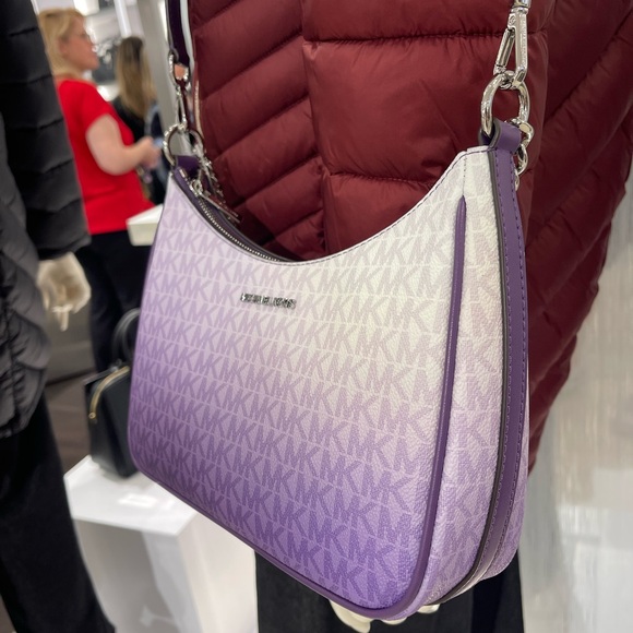 Michael Kors Jet Set Lg Pochette Ombré Logo Crossbody XBody Bag Dark Purple NWT - Picture 8 of 16